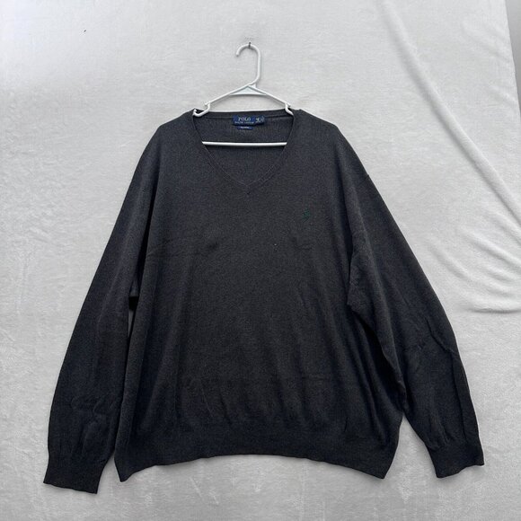 Polo Ralph Lauren Sweater Mens 4XB Big Gray V Neck Pullover Pima Cotton - Picture 1 of 8
